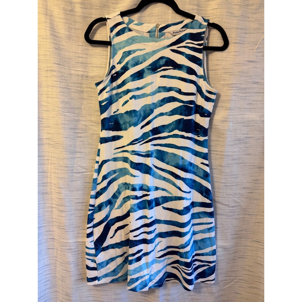 Tommy Bahama Blue White Zebra Print Sleeveless Sheath Dress Small